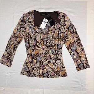 Ralph Lauren Women's Floral Stretch Jersey Asymmetrical Top